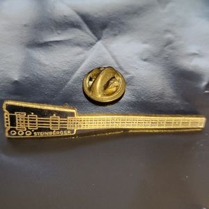 Vintage Gold Plated Mini Steinberger Guitar Lapel Pin Music Jewelry Black